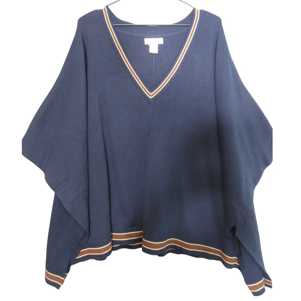 House of Harlow 1960 Poncho Sweater Womens OS Navy Blue Excellent V-Neck Striped